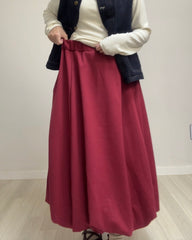 泡泡腳針織裙/暗紅