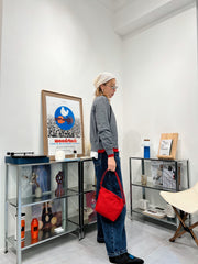 併色cardigan/灰+紅