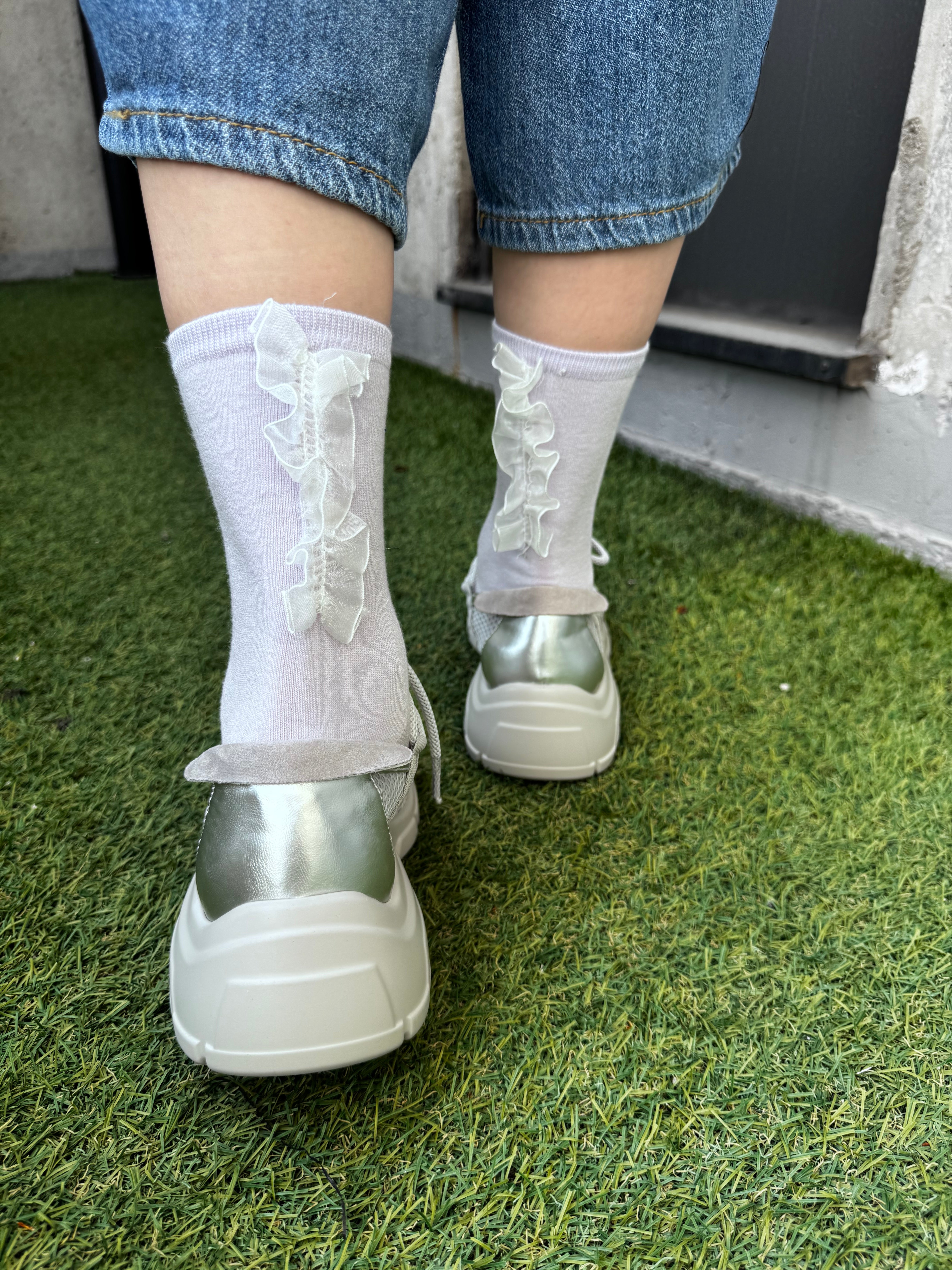 Organza ruffle襪/粉紫