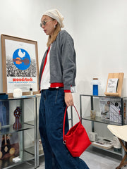 併色cardigan/灰+紅