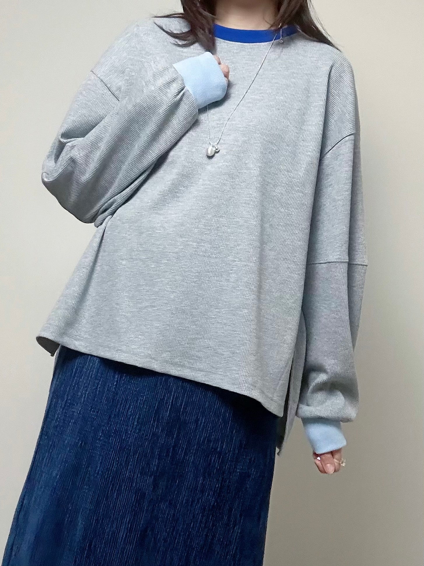 撞色領袖waffle T-shirt/灰