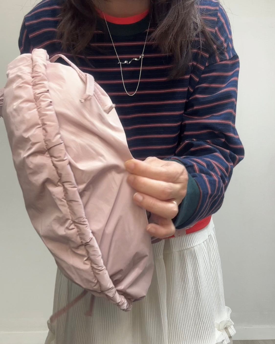 (預購)縮褶微令面手袋/淡粉紅