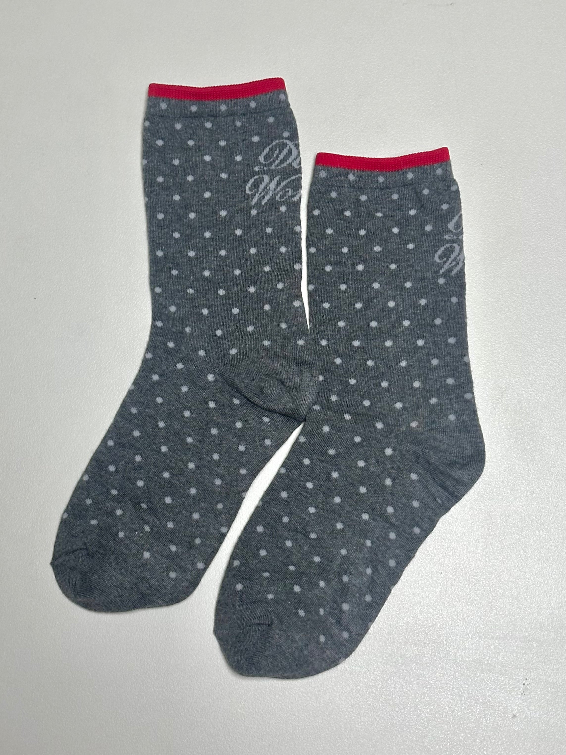 波點文字襪/灰+紅
