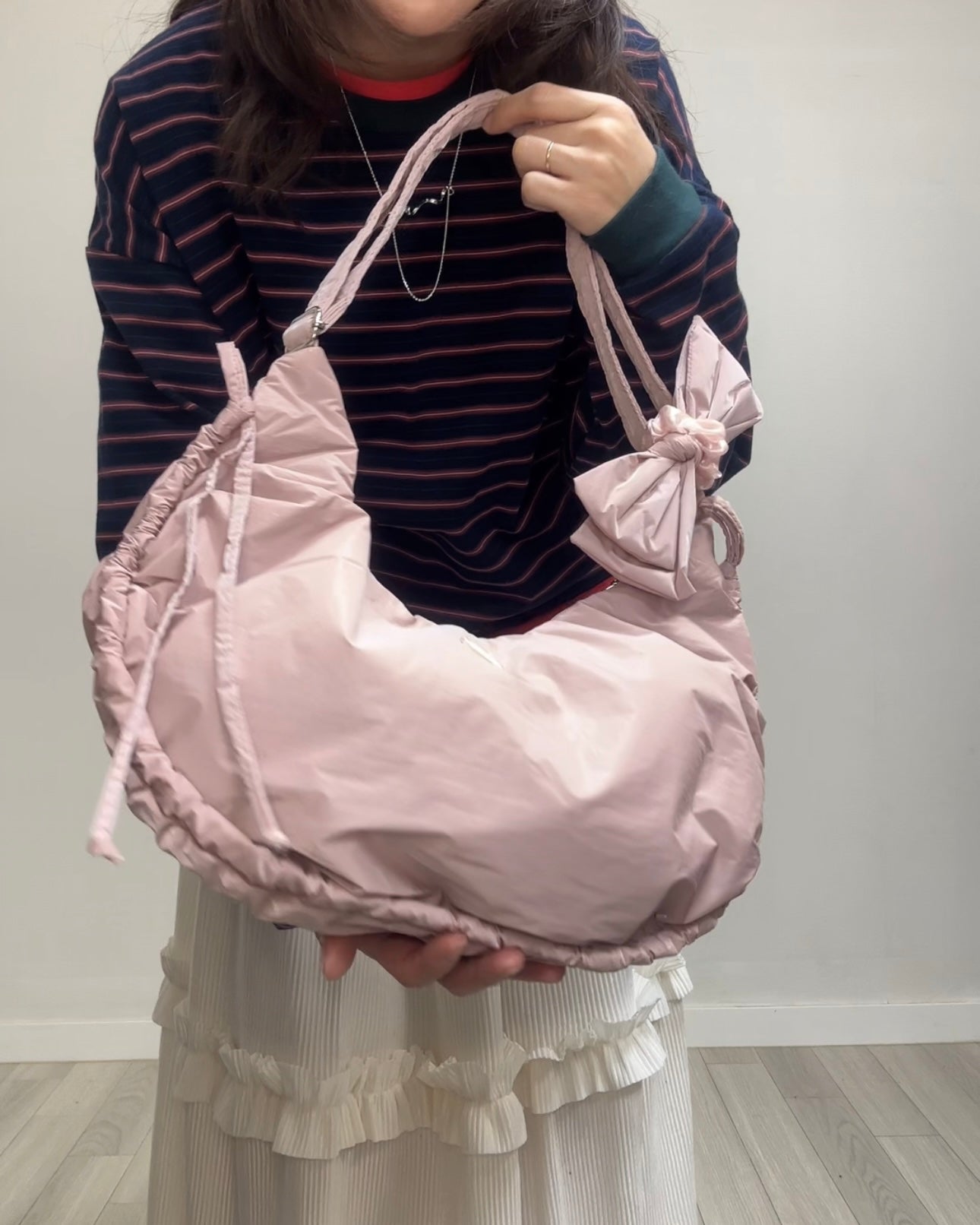 (預購)縮褶微令面手袋/淡粉紅