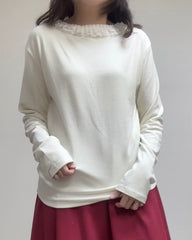 (停產)雙層網摺褶領T-shirt/米白