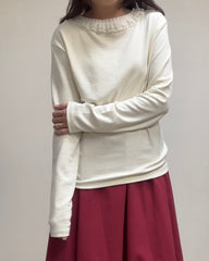 (停產)雙層網摺褶領T-shirt/米白