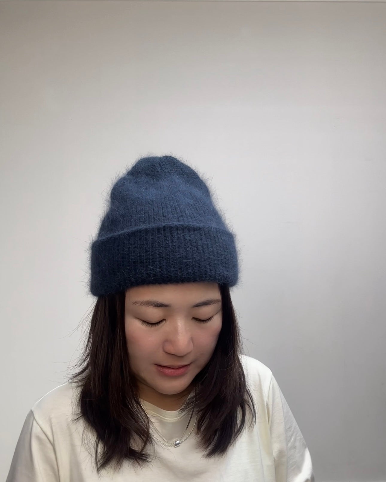 兔毛冷帽/深灰藍