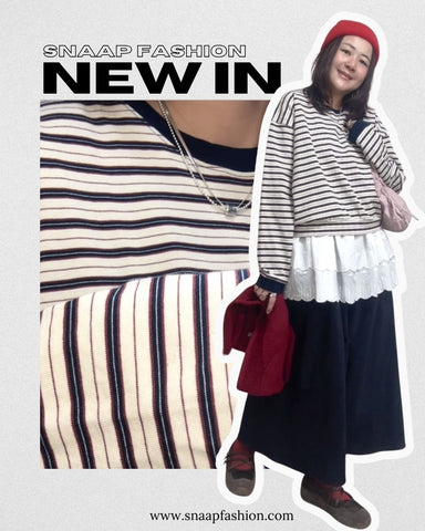 多色間條腳級T-shirt/米白