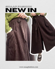 (停產)側袋闊腳裙褲/啡