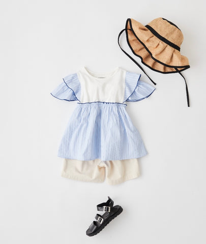 Mixed Fabric Ruffle BL