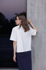 口袋邊紗RuffleT-shirt/米白